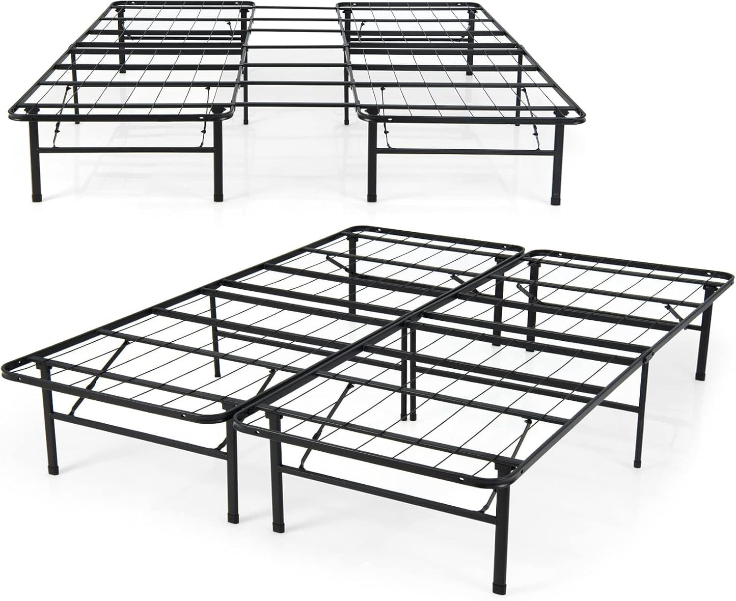 Estrutura de Cama Plataforma Dobrável de Metal, Base de Colchão com Ripas de Aço Reforçado de 13 Polegadas com Armazenamento Embaixo da Cama, Montagem sem Ferramentas