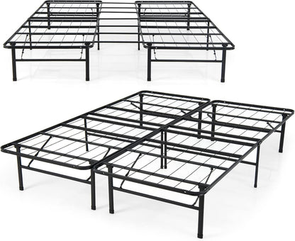 Estrutura de Cama Plataforma Dobrável de Metal, Base de Colchão com Ripas de Aço Reforçado de 13 Polegadas com Armazenamento Embaixo da Cama, Montagem sem Ferramentas