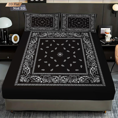 3pcs Retro Black Wave Pattern Print Coreless Bed Sheet Set Multiple Sizes Soft Bedcover Bedroom Bedding Decoration