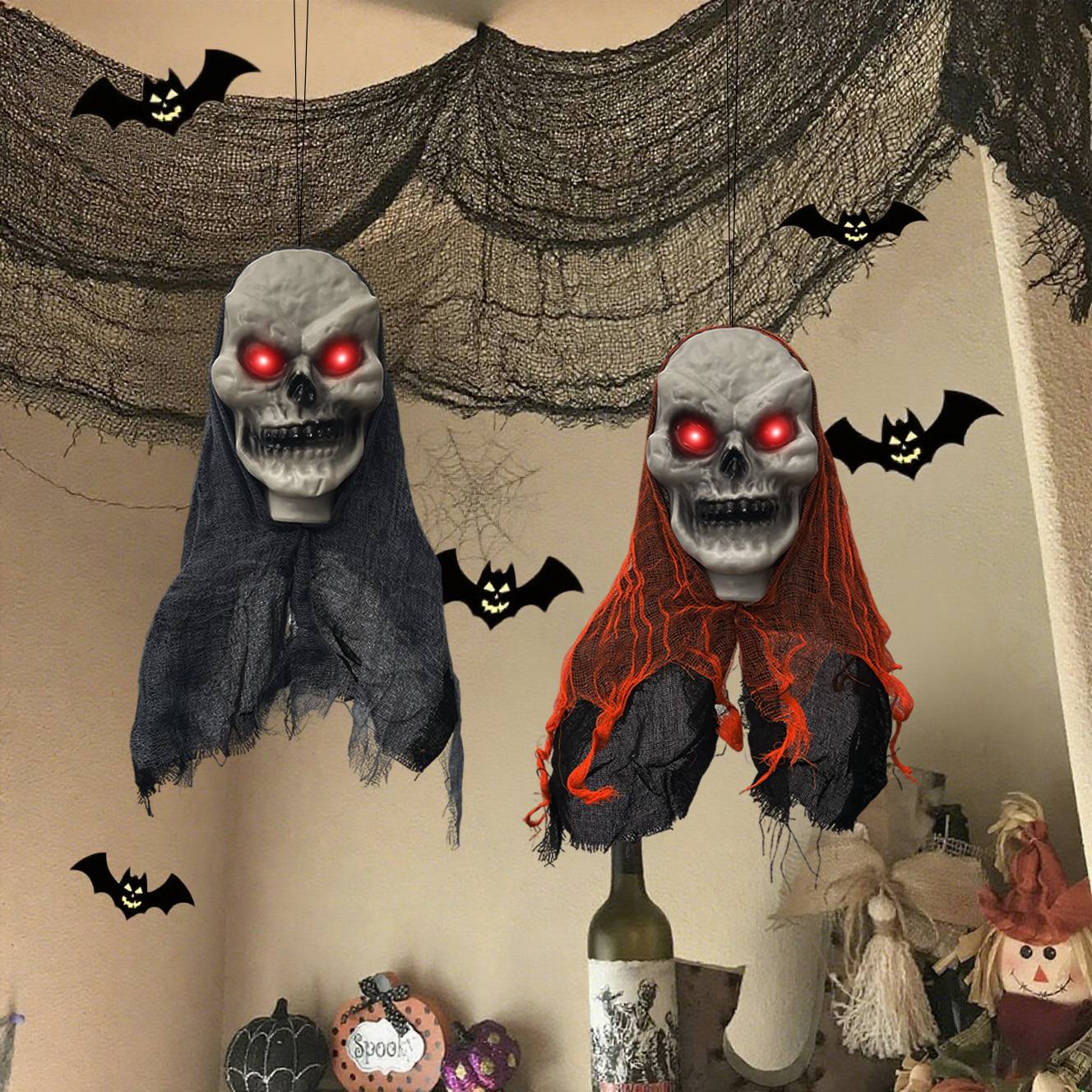 1/2Pcs Halloween Horror Skeleton Ghost Decoration Party Hanging Skull Skeleton Ornament Props Haunted Halloween Outdoor Decor