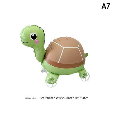 1PC 3D Cartoon Foil Balloons Elephant Stand Walking Balloon With Wheel For Kids Birthday Party Decoration Baby Shower