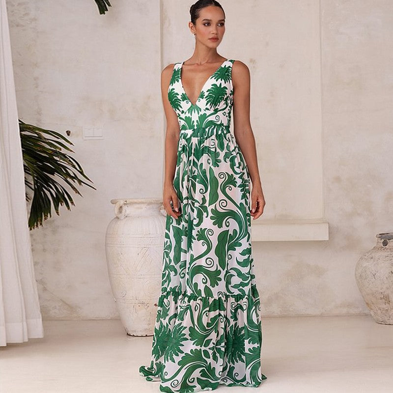 Flaxmaker Women Sexy Deep V Neck Printed One-piece Swimsuit and Pants Sets Swimwear Monokini Girl Beach Bathing Suits Beachwear