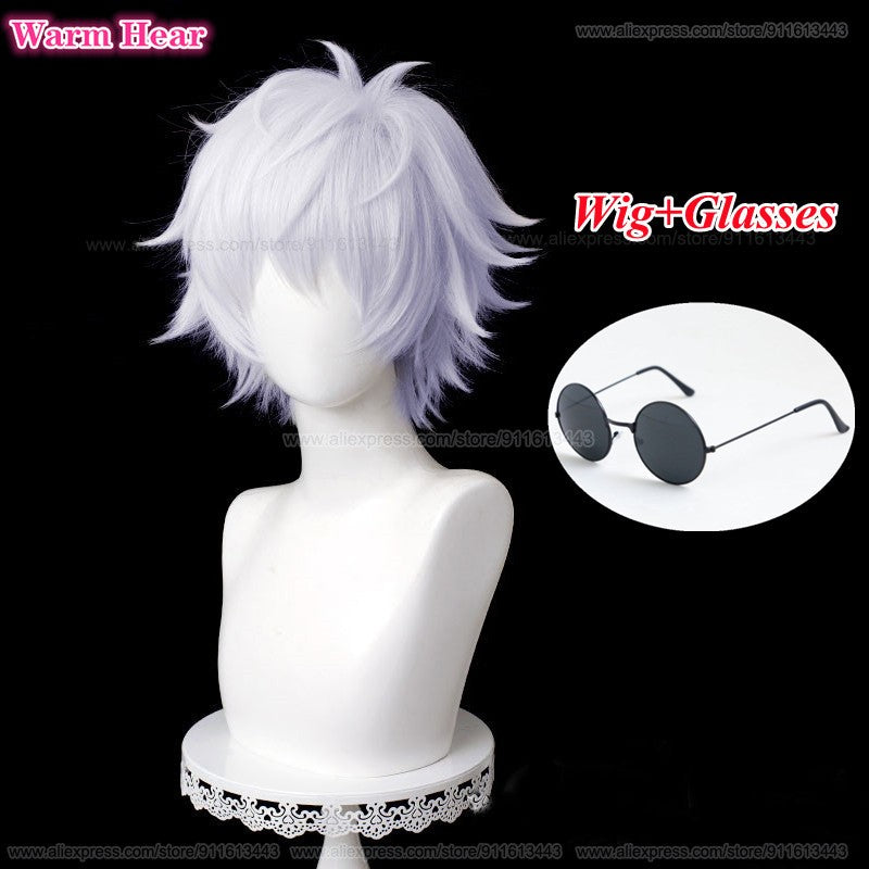 Gojo Satoru Synthetic Wig Anime COS Short Silver Purple Hair Eye Patch Cosplay Wig Heat Resistant Hair Halloween Wigs + Wig Cap