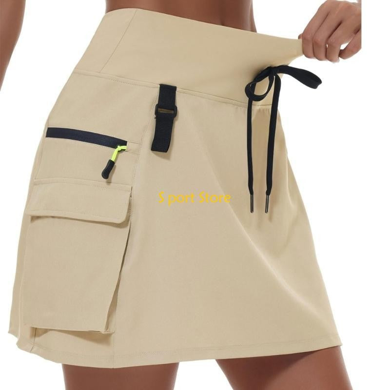 U2JB Fashion Workout Skirt Moisture Skort Elastic Waist Functional Pocket Design