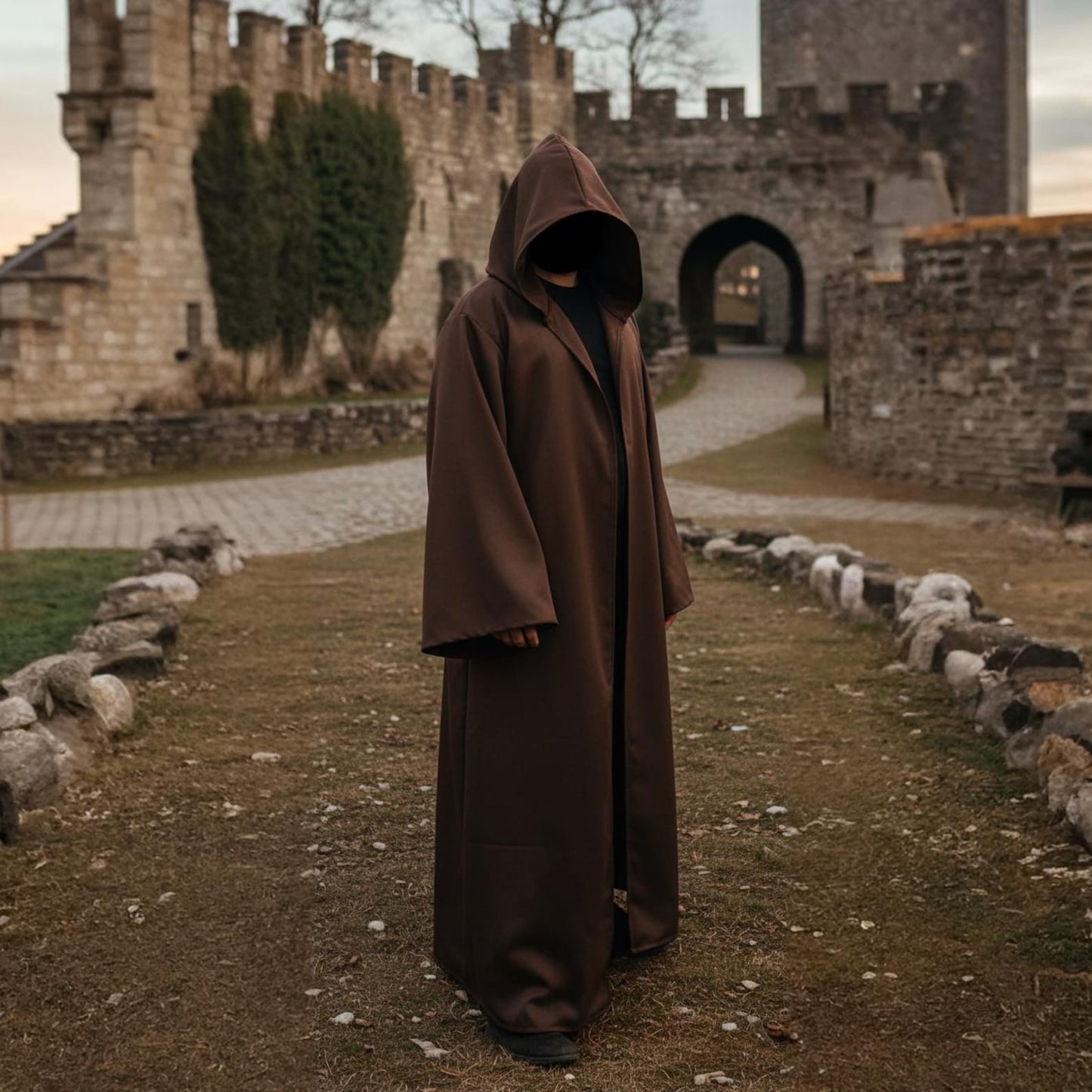 Wizard Cloak with Hood Medieval Sorcerer Robe, Fantasy Cosplay Cape