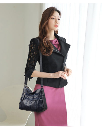 Fashion Soft Leather Crossbody Bags for Women 2025 Casual Female Multi Pocket Messenger Bags Retro Handbags Ladies Shoulder Bags