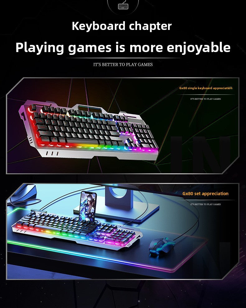 Conjunto de teclado e mouse gamer com fio, retroiluminação colorida, 104 teclas, painel de metal, teclado com sensação mecânica para laptop e desktop