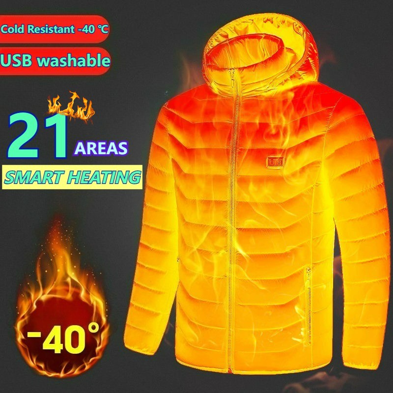 Intelligent Electric Heated Jacket Men Winter Warm Parka 3 Modes Adjustable Anti-Cold Ski Outdoor Camping Hiking Thermal Coat