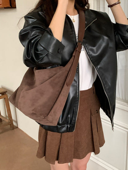 Scrub Leather female Shoulder bags winter new Ladies handbag Large capacity Brand design women big totes bolsa brown