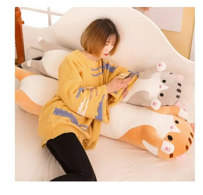 Long Cat Plush Body Pillow Creative Cute Animal Stuffed Cushion Soft Sofa Decorative Throw Pillow Large Sleeping Cushion Decor