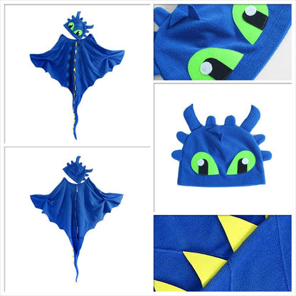 Kids Dragon Costume Cloak with Hat for Girls Boys Toothless Dragon Costume Cape Halloween Christmas Dinosaur Cosplay Costumes