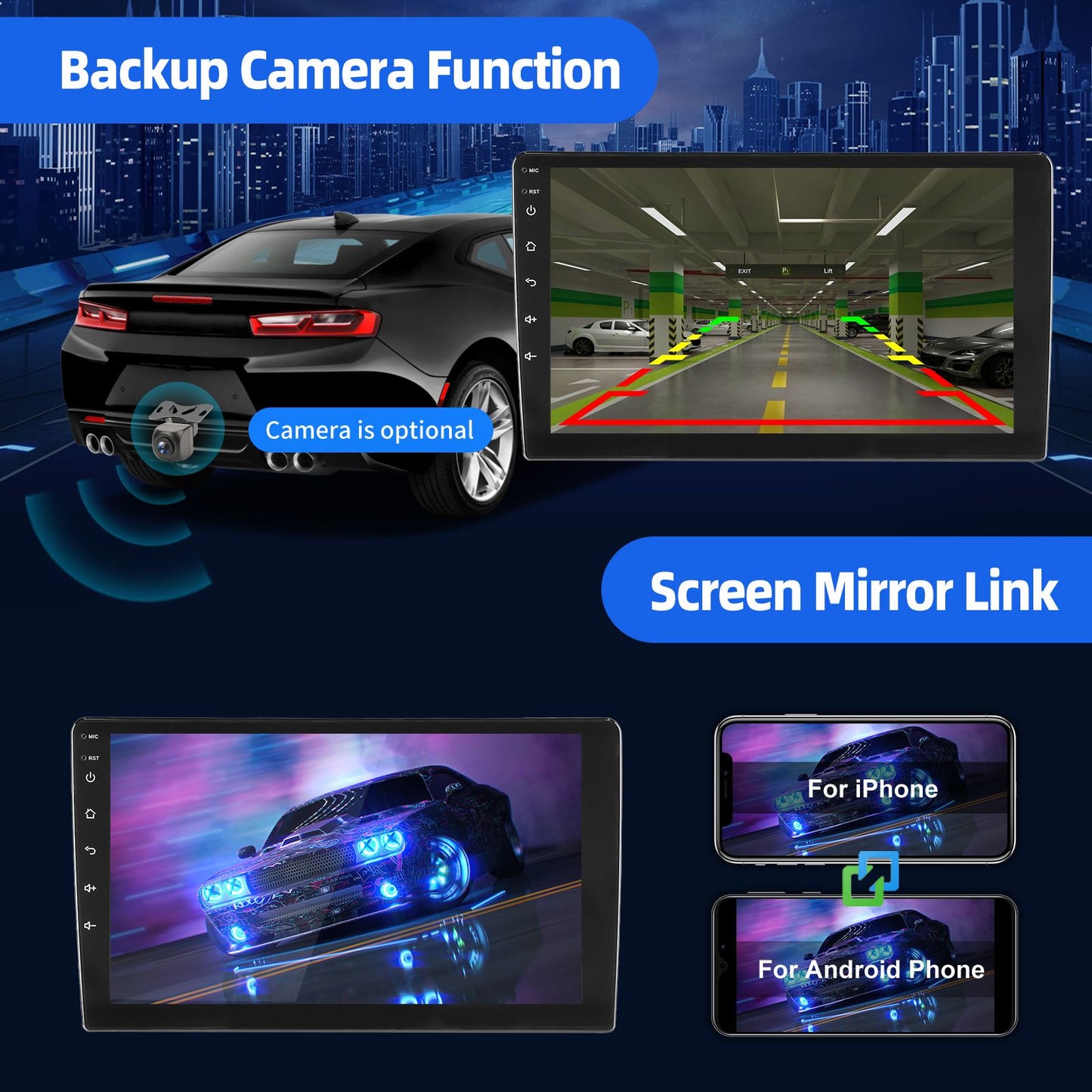 ESSGOO Rádio Estéreo Automotivo 9 polegadas 2 DIN Sem Fio CarPlay Android Auto Bluetooth 64G GPS Navegação RDS WiFi USB FM DAB+CÂMERA
