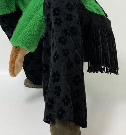 East Gate 2025 Autumn Winter New Sle Retro Print Small Flower Tight Elastic Waist Flared Pants Women Casual Long Pants