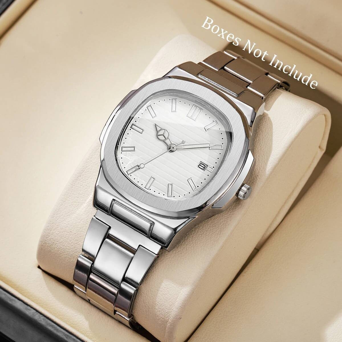 Fashion Square Men Business Watches Stainless Steel Strap Calendar Quartz Wristwatch Mens Clock Reloj Hombre?Without Box?