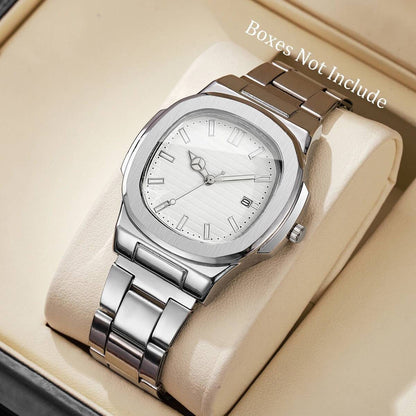 Fashion Square Men Business Watches Stainless Steel Strap Calendar Quartz Wristwatch Mens Clock Reloj Hombre?Without Box?