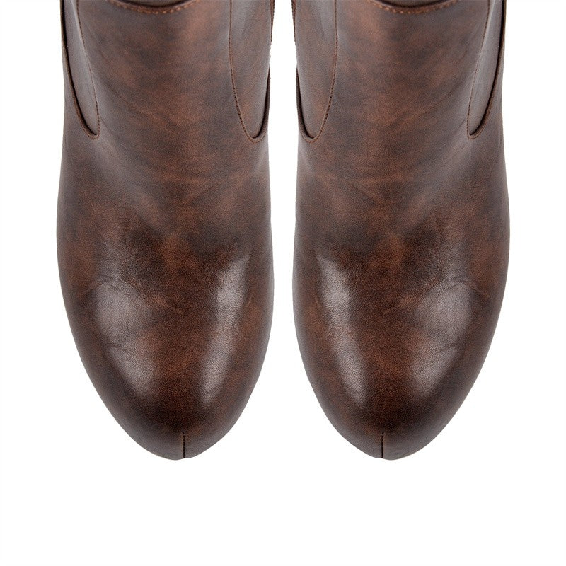 Onlymaker Women Over The Knee Boots Thin High Heel Lady Black Metal Chain Decoration Zipper Female Platform Boots