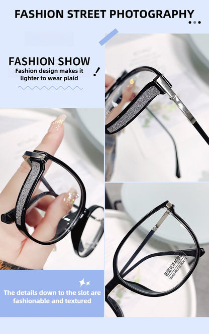 Blue Light Blocking HD Women Reading Glasses Stylish Presbyopic Eyeglasses Plano Eyewear Dazzling Large Frame Set with Diamonds