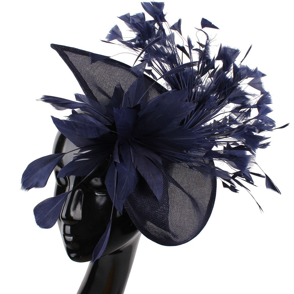 Fascinator Azul Royal Deslumbrante com Presilhas Chapéu Elegante Feminino com Penas para Casamento Acessórios de Cabelo de Noiva Chapelaria Feminina