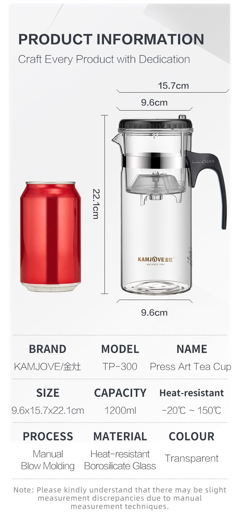 KAMJOVE Tea Pot for Infusions One-touch Tea Filtering Heat-resistant Glass Tea Cup 200/300/500/1000/1200ML Tea Brewing Kettle