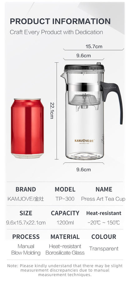 KAMJOVE Tea Pot for Infusions One-touch Tea Filtering Heat-resistant Glass Tea Cup 200/300/500/1000/1200ML Tea Brewing Kettle