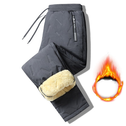 7xl Winter Down Cotton Pants Men's Casual Waterproof Zipper Pocket Thickened Wool Warm Pants Jogger Outdoor Cold-proof Ski Pants