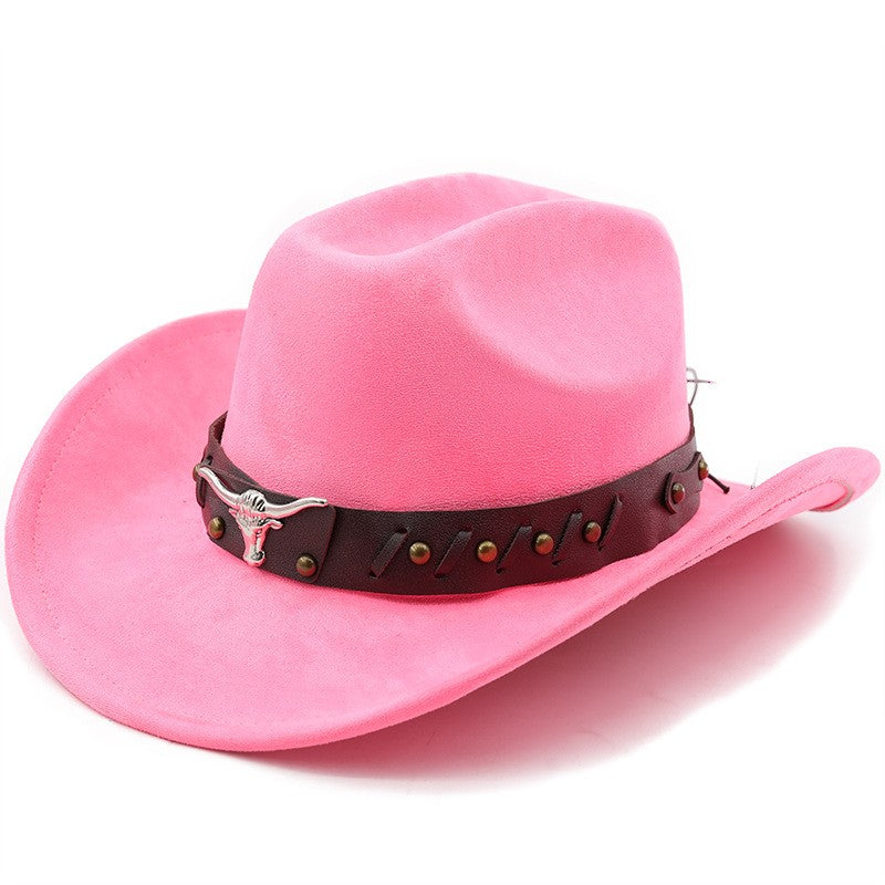 Ox Head Suede Western Cowboy Hats  Man Cowgirl Top Hats for Party Vintage Garden Hat  Cowboy Accessories Woman  Cosplay Hat
