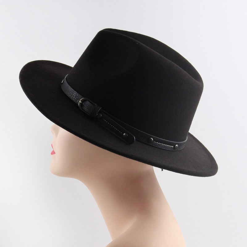 Belt Wool Fedoras Hat For Women Men Winter Autumn Warm Vintage British Style Round Bowler Caps Church Flat Brim Felt Jazz Hats