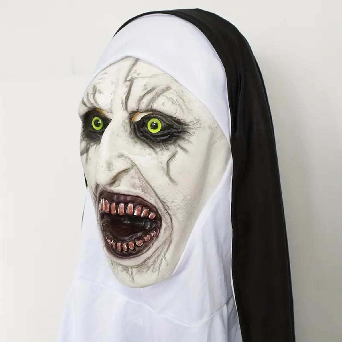 Bloody Scary Nun Mask Horror Cosplay Latex Demon Ghost Face Mask with Headscarf Halloween Party Costume Accessory