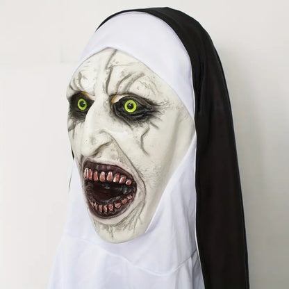Bloody Scary Nun Mask Horror Cosplay Latex Demon Ghost Face Mask with Headscarf Halloween Party Costume Accessory