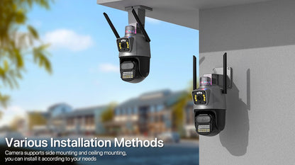 Outdoor Wifi PTZ Camera 4K 8MP HD Dual-Lens Dual Screen Camera AI Auto Tracking 4MP Video Surveillance Police Light Alarm iCSee