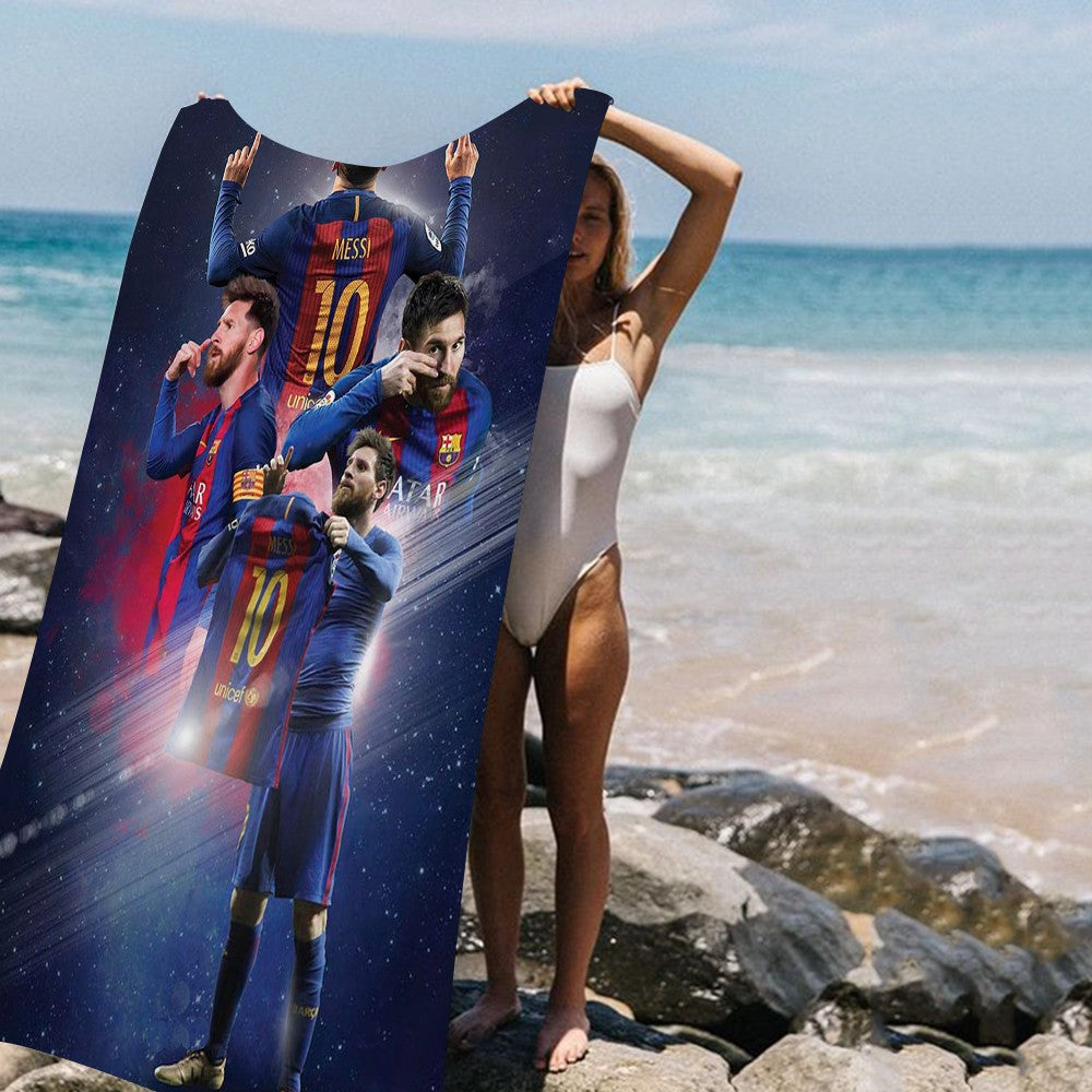 Toalha de Praia Estampada de Microfibra M-Messi, Estrela do Futebol, para Montanhismo, Yoga, Praia, Natação, Corrida, Absorvente e Macia