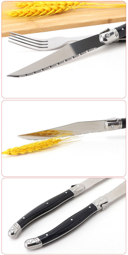 Jaswehome 24 peças Talheres Laguiole com Cabo Preto Conjunto de Facas de Bife Elegante Kit de Talheres Profissional