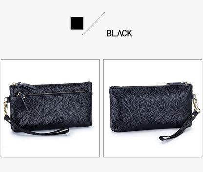 Women's Wristlet Clutch Purse Genuine Leather Clutch Cellphone Smartphone Long Wallet Vintage Purse Travel Double Zip Wristlets