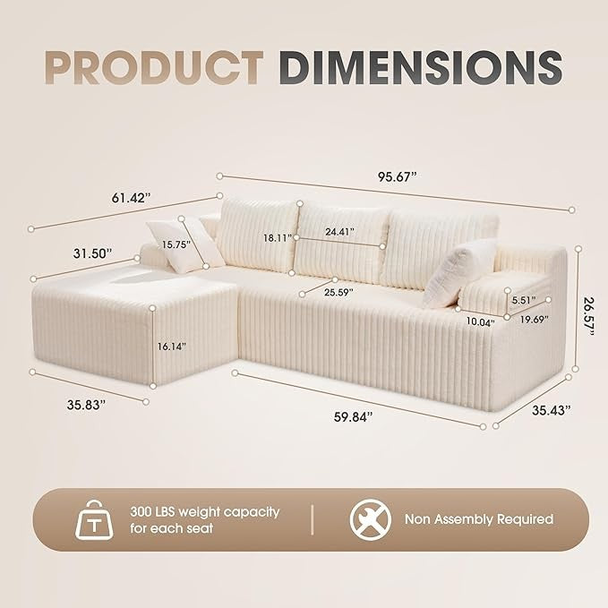 Modular L-Shaped 3-Seat Sectional | Memory Foam with Deep Seating & Storage Modules | Living Room Sofa