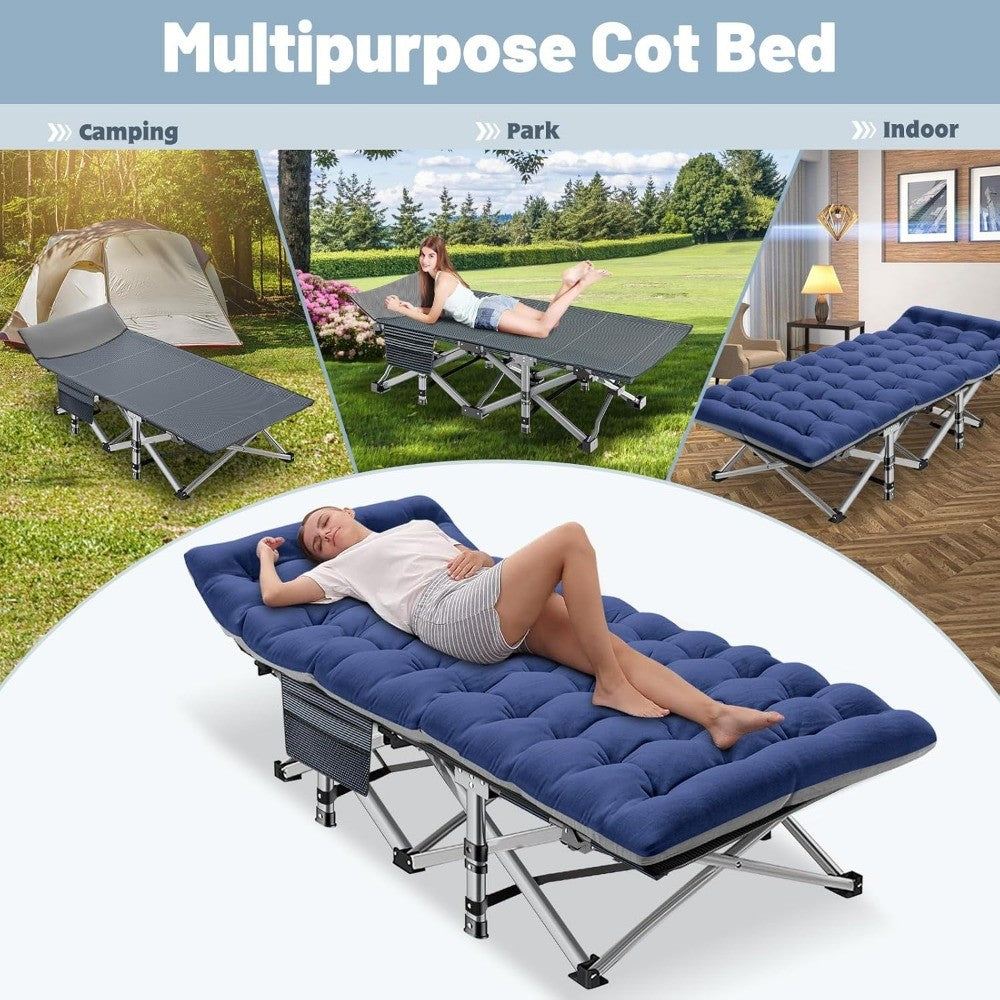 Catres Dobráveis para Acampamento de Adultos com Colchonete, Camas Dobráveis Acolchoadas Portáteis, Cama de Acampamento com Bolsa de Transporte para Viagens ao Ar Livre, Praia, Caminhada