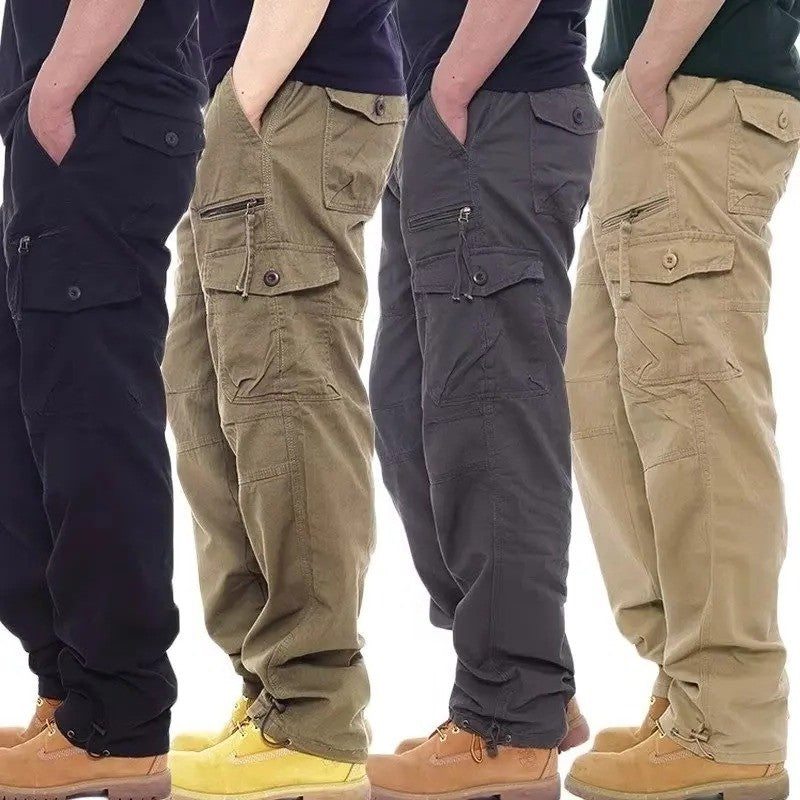 Calça Cargo Masculina de Moda Casual Esportiva com Muitos Bolsos Calça Masculina Solta Reta Elástica Calça Utilitária Versátil e Confortável