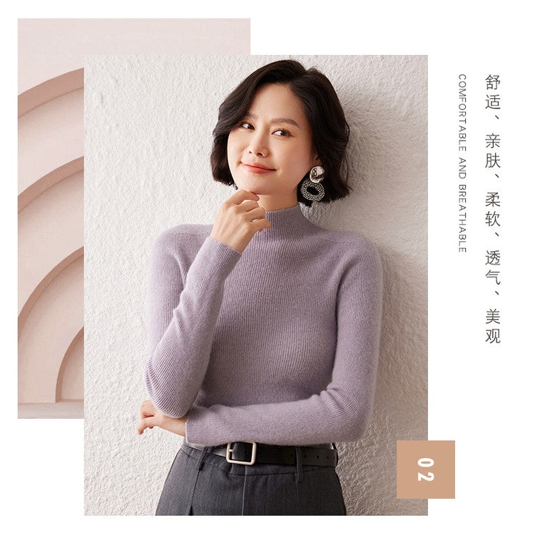 New women's sweater 100% pure cashmere high neck knitted pullover Korean version slim fit hot selling fashionable sweater