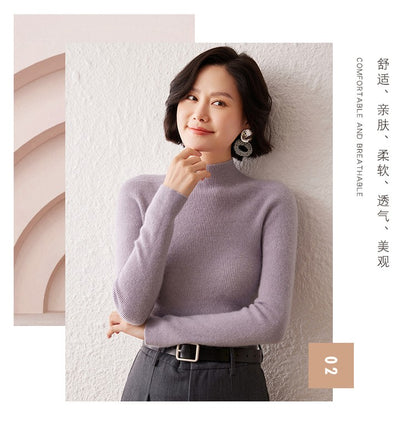 New women's sweater 100% pure cashmere high neck knitted pullover Korean version slim fit hot selling fashionable sweater