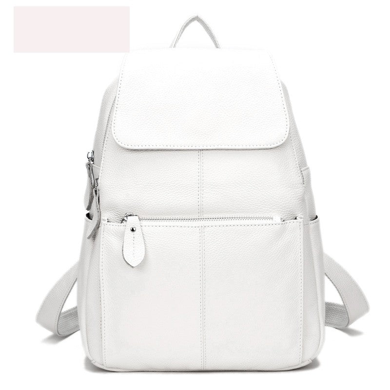 Zency Mochila Feminina Elegante Preta Branca Couro Genuíno Qualidade A++ Antifurto Grande Capacidade Mochila de Viagem Designer