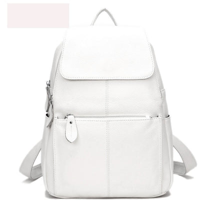 Zency Mochila Feminina Elegante Preta Branca Couro Genuíno Qualidade A++ Antifurto Grande Capacidade Mochila de Viagem Designer