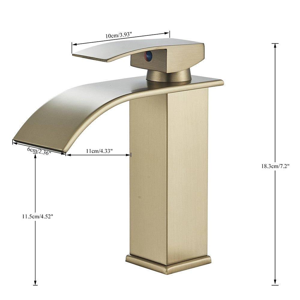 Brushed Golden Basin Faucets Elegant Waterfall Bathroom Sink Faucet Single Lever Hole Deck Mount Brass  Mixer Taps