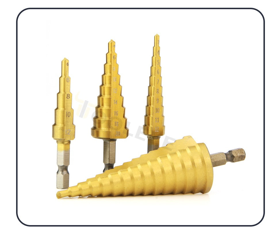 Broca escalonada Tooleye HSS Titânio para metal, madeira, perfuração de alta velocidade, conjunto de brocas escalonadas, ferramentas elétricas 3-12 4-12 4-20 4-32mm