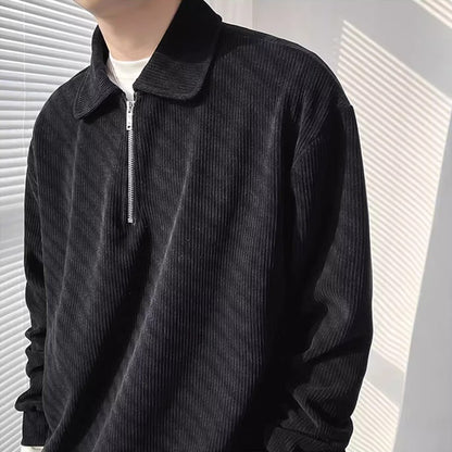 Autumn Vintage Polo Collar Sweater Men's Thickened Loose-Fit Half Zipper Knitwear New Anti-Pilling Flip Pullover Knit Sweaters