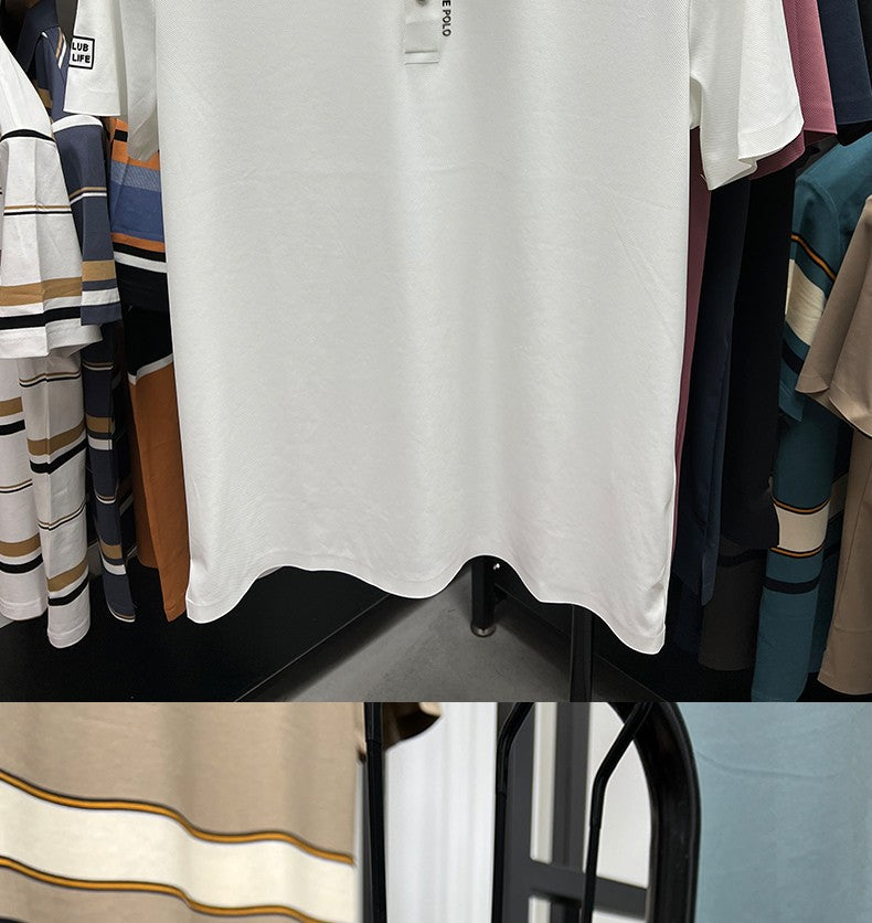 High End Brand New Summer Solid Color Silk Cotton High-quality Short Sleeved Polo Men's Fashionable Business Seamless Casual Top