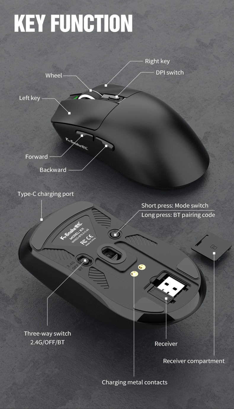 k-sanke x11 Bluetooth wireless mouse game three-mode e-sports laptop PAW311 desktop computer lightweight magnetic charging