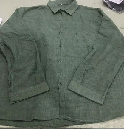 2024 Summer Men'S Casual Cotton Linen Shirt Long Sleeve Loose Blouse Button Breathable Top For Men