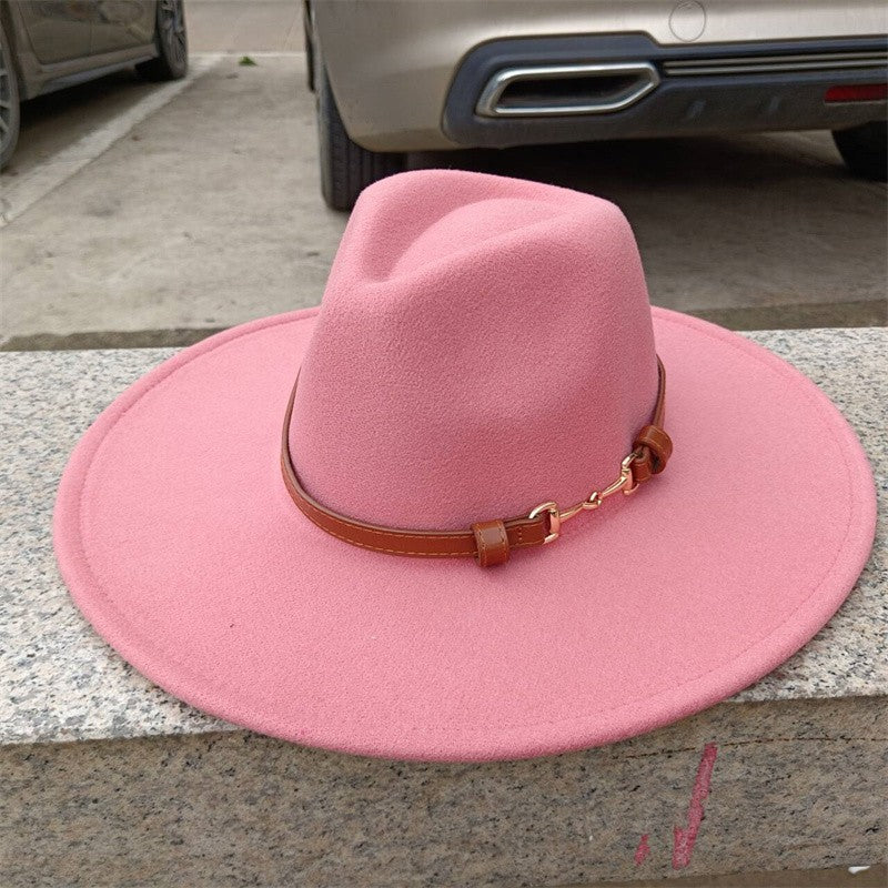 Chapéu Fedora de feltro liso com coroa em formato de gota para homens e mulheres novo cinto de couro Chapéu Panamá ????? ???????