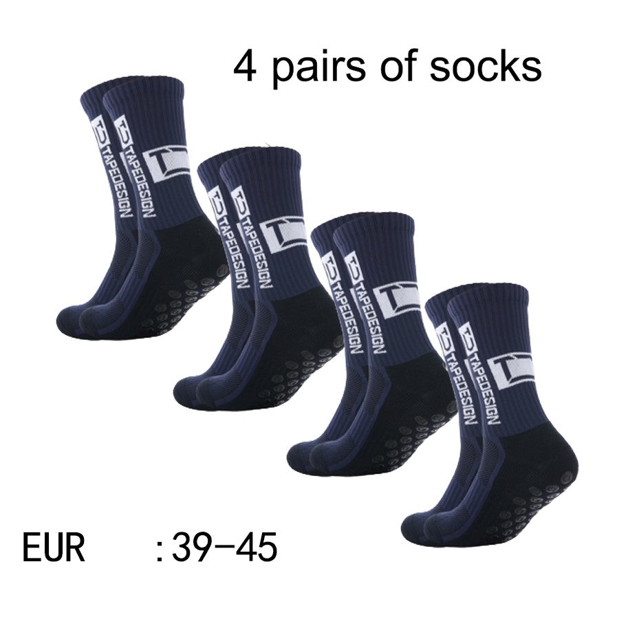 4 pares de meias de futebol coladas TC de cano médio novas para treinamento e competição esportiva, meias antiderrapantes e respiráveis