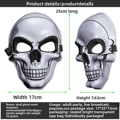 New White Ghost Head Skull Mask Halloween Horror Gold and Silver Mask Horror Smiley Cold Light Sticker Line Mask