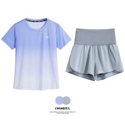 DRUR Women Running Set Quick Dry Loose Workout Outfit 2 Piece Tracksuit Summer Lightweight Gym Top Shorts Suit Badminton Apparel